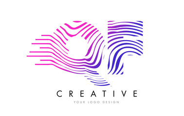 QF Q F Zebra Lines Letter Logo Design with Magenta Colors