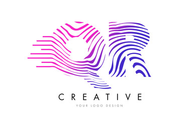 QR Q R Zebra Lines Letter Logo Design with Magenta Colors