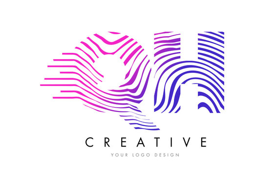 QH G H Zebra Lines Letter Logo Design with Magenta Colors