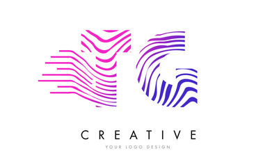 TG T G Zebra Lines Letter Logo Design with Magenta Colors