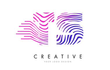 TS T S Zebra Lines Letter Logo Design with Magenta Colors
