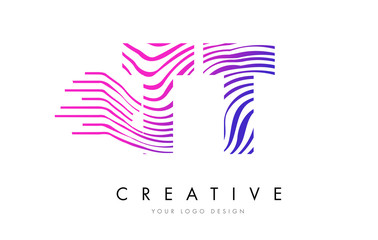 TT T Zebra Lines Letter Logo Design with Magenta Colors