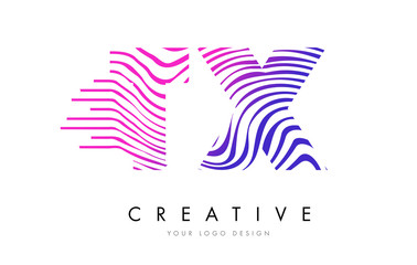 TX T X Zebra Lines Letter Logo Design with Magenta Colors