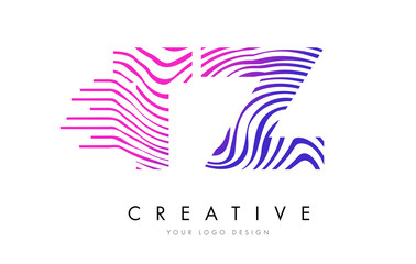 TZ T Z Zebra Lines Letter Logo Design with Magenta Colors