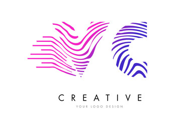 VC V C Zebra Lines Letter Logo Design with Magenta Colors