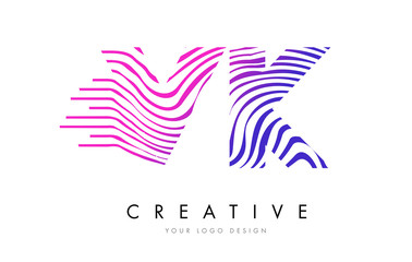 VK V K Zebra Lines Letter Logo Design with Magenta Colors