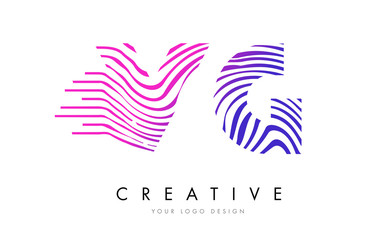 VG V G Zebra Lines Letter Logo Design with Magenta Colors