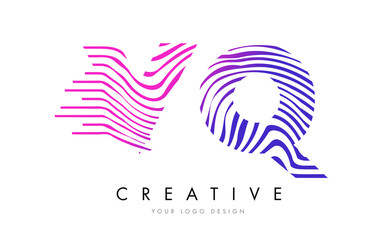 VQ V Q Zebra Lines Letter Logo Design with Magenta Colors