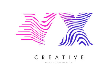 VX V X Zebra Lines Letter Logo Design with Magenta Colors