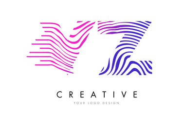 VZ V Z Zebra Lines Letter Logo Design with Magenta Colors