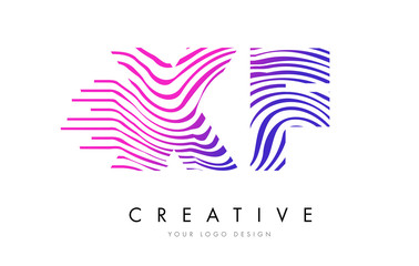 XF X F Zebra Lines Letter Logo Design with Magenta Colors