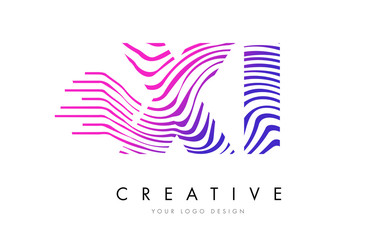 XI X I Zebra Lines Letter Logo Design with Magenta Colors