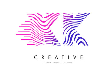 XK X K Zebra Lines Letter Logo Design with Magenta Colors