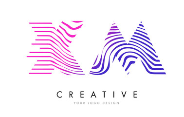 XM X M Zebra Lines Letter Logo Design with Magenta Colors