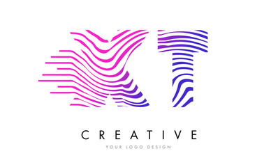 XT X T Zebra Lines Letter Logo Design with Magenta Colors