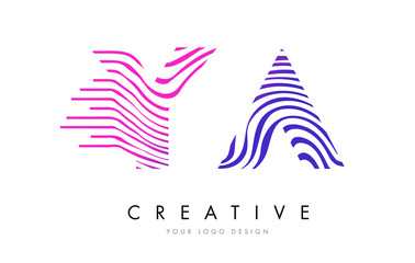 YA Y A Zebra Lines Letter Logo Design with Magenta Colors