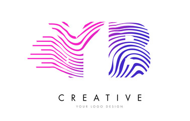 YB Y B Zebra Lines Letter Logo Design with Magenta Colors