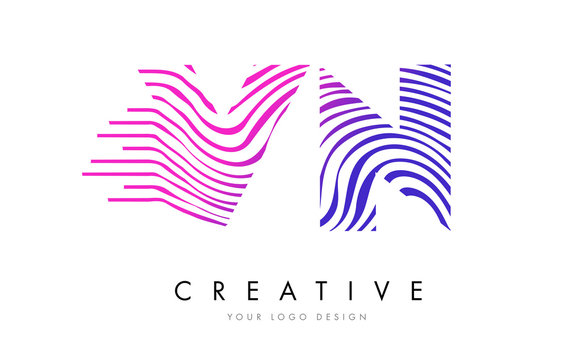 VN V N Zebra Lines Letter Logo Design with Magenta Colors