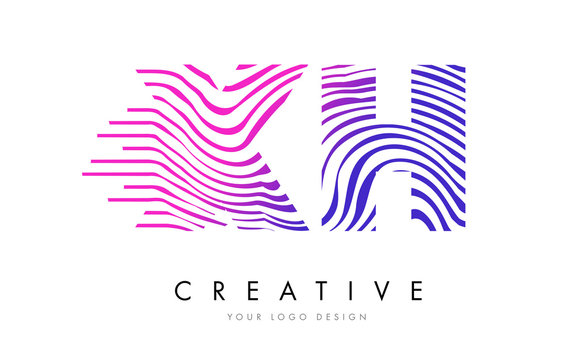 XH X H Zebra Lines Letter Logo Design with Magenta Colors