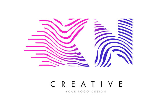 XN X N Zebra Lines Letter Logo Design with Magenta Colors