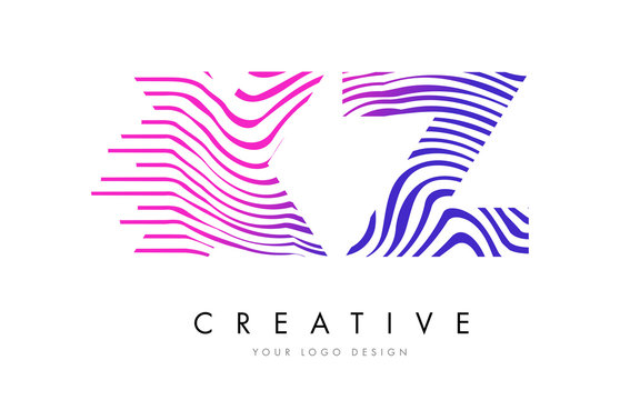 XZ X Z Zebra Lines Letter Logo Design with Magenta Colors