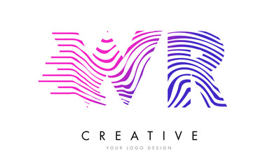 WR W R Zebra Lines Letter Logo Design with Magenta Colors