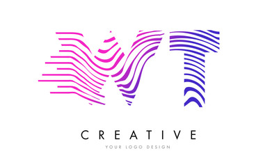 WT W T Zebra Lines Letter Logo Design with Magenta Colors