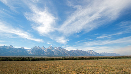 Grand Tetons Peaks seen from Glacier View Turnout in Grand Teton National Park in Wyoming U S