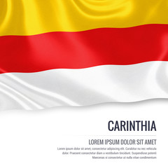 Flag of Austrian state Carinthia waving on an isolated white background. State name and the text area for your message.