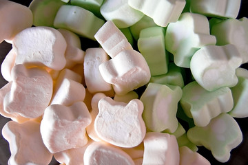 Marshmallows. Background or texture of colorful mini marshmallows. Selective focus