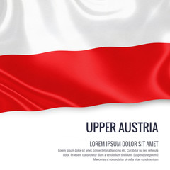 Flag of Austrian state Upper Austria waving on an isolated white background. State name and the text area for your message.