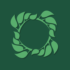 Abstract green deciduous frame with shadow. A frame from branches with leaves. Decorative deciduous element.