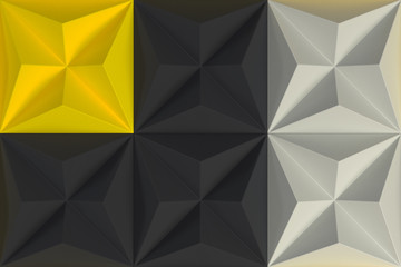 Pattern of black, white and yellow pyramid shapes