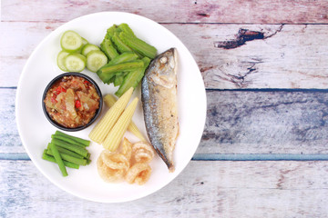 Green chili dip as Nam Prik Num with set.