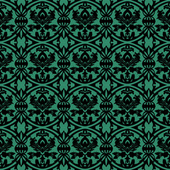 Antique seamless green background round curve flower leaf