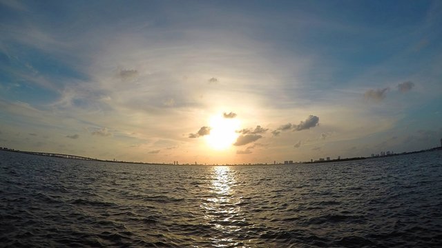 Fish Eye Lense Sunrise over the Skyline of Miami