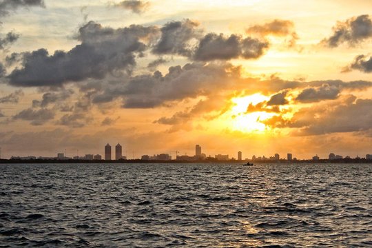 Sun Setting Over the Skyline on Miami