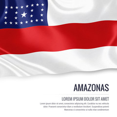 Flag of Brazilian state Amazonas waving on an isolated white background. State name and the text area for your message.