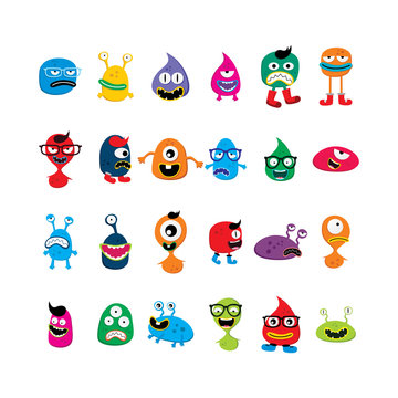 cute adorable ugly scarry funny mascot monster set