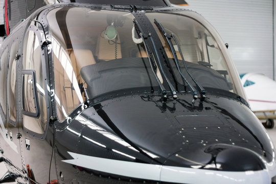 Close-up cockpit of helicopter