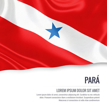 Flag of Brazilian state Para waving on an isolated white background. State name and the text area for your message.