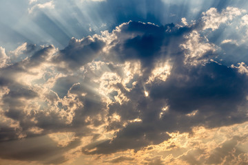 Colorful dramatic sky with cloud at sunset.Sky with sun background