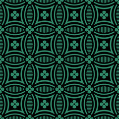 Antique seamless green background round cross line flower