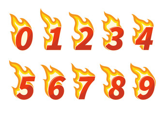 Collection of red burning fiery numbers vector illustration