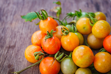 Fresh potato on wood background.