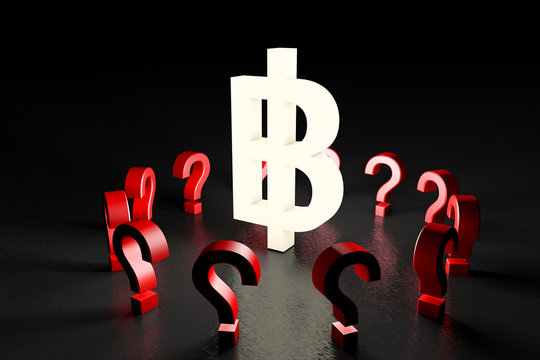 3d illustration white thb sign with red question marks