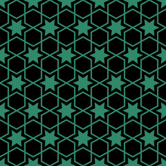 Antique seamless green background polygon cross star