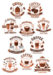 Vector icons coffee set for cafeteria or cafe