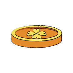 golden coin with clover icon over white background. vector illustration