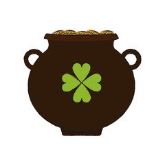 irish pot with coins over white background. colorful design. vector illustration